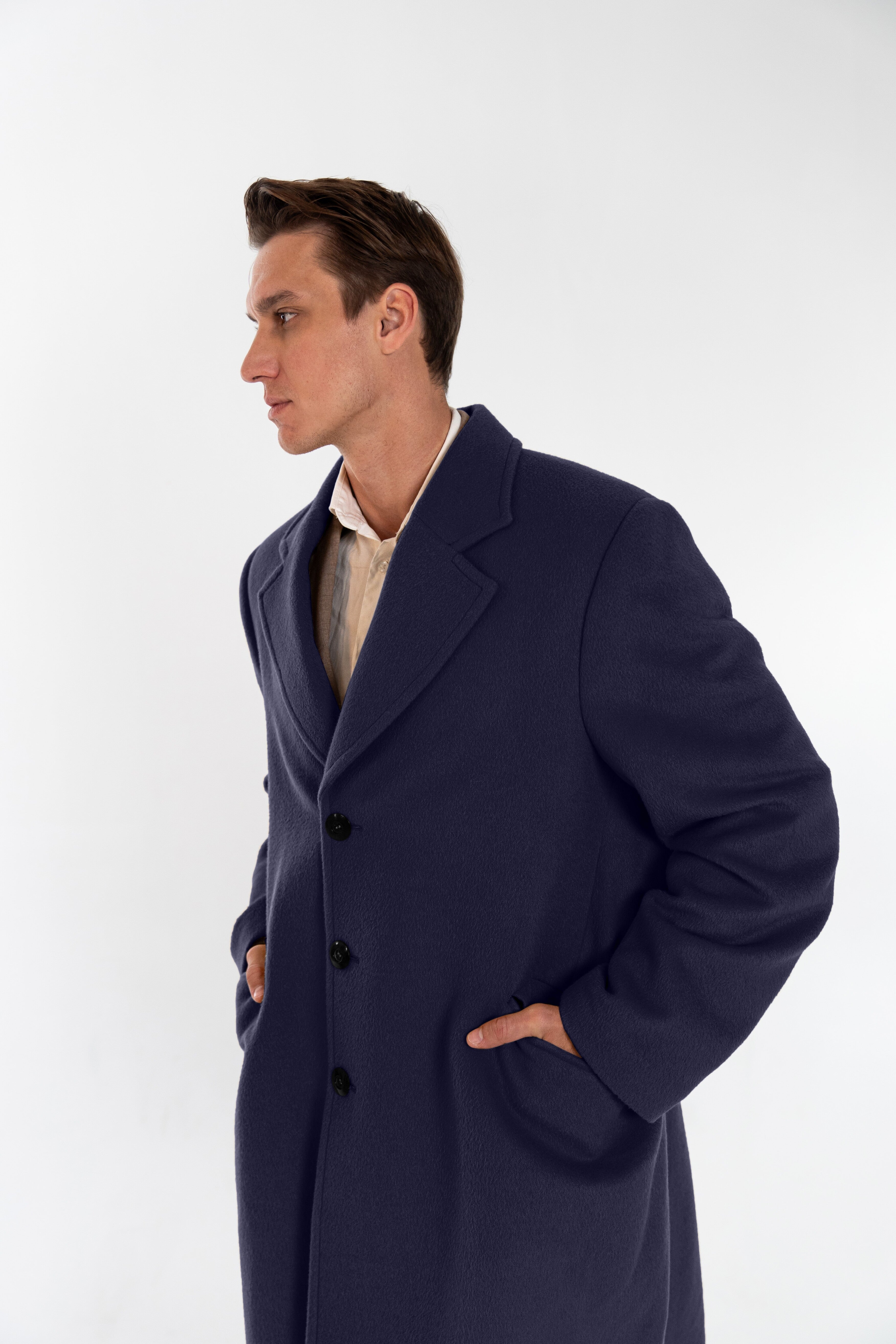 ジャケット・アウター 90s 65% Baby Alpaca Double Breasted Coat Alpaca Commander Jacket - Navy